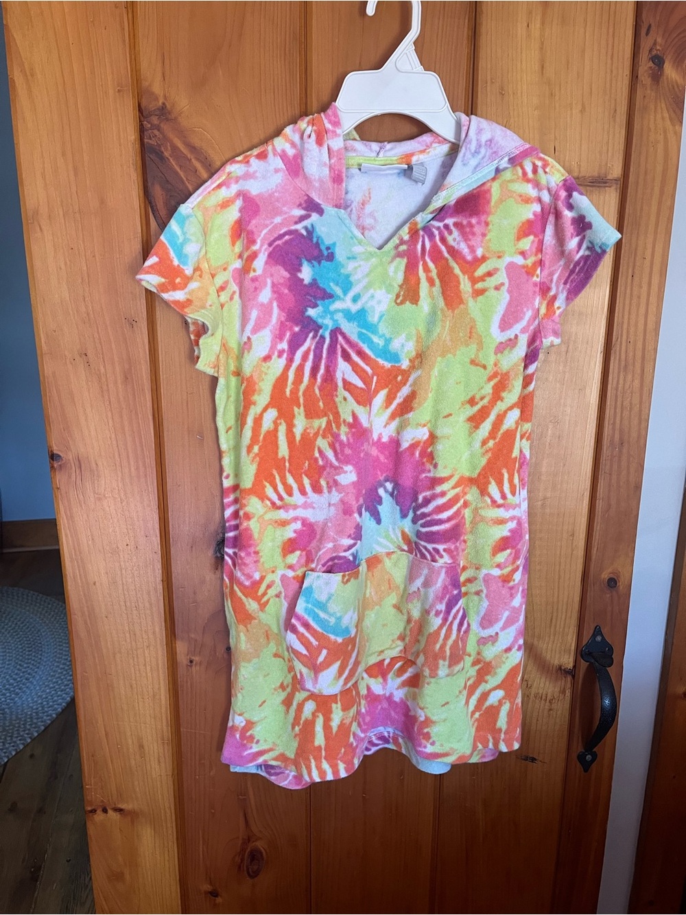 Bright Tie-Dye Hooded Terry Cloth Cover-Up